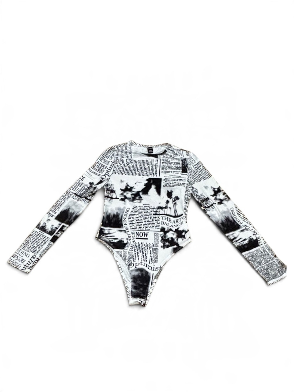 Black & White Newsprint Long Sleeve Bodysuit